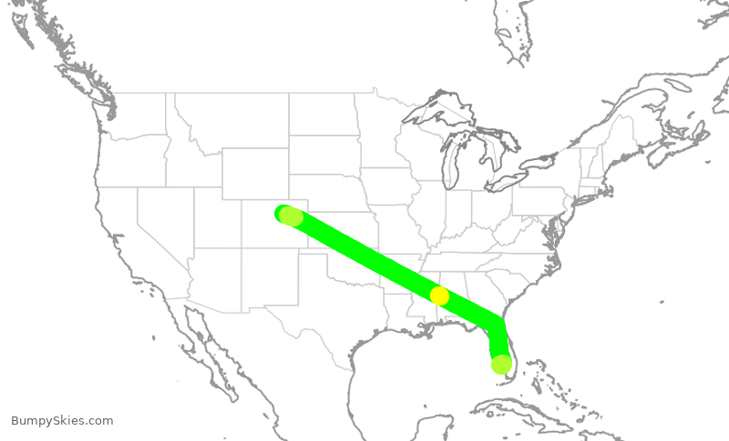 Turbulence forecast map for UAL1786, DEN to RSW