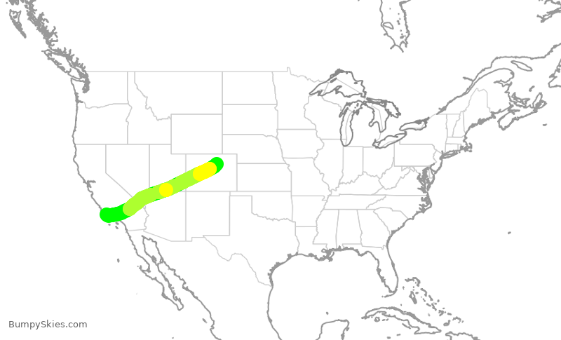 Turbulence forecast map for UAL1790, SBA to DEN