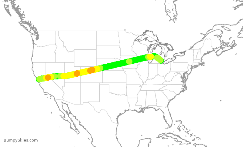 Turbulence forecast map for UAL1791, SFO to DTW