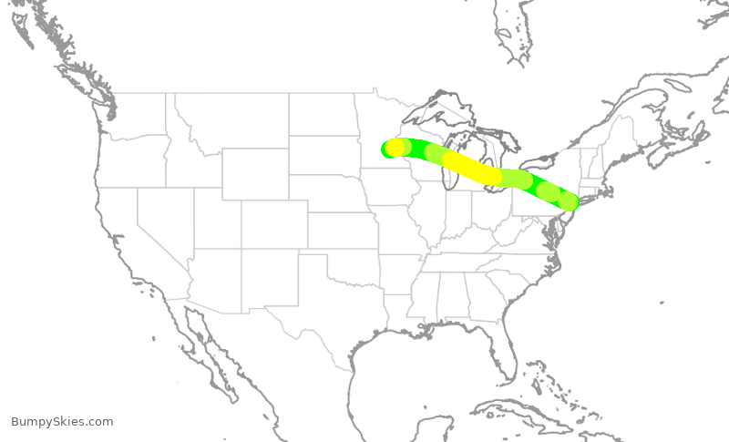 Turbulence forecast map for UAL1795, EWR to MSP