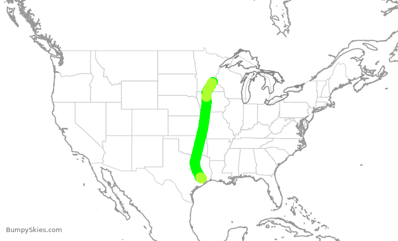 Turbulence forecast map for UAL1795, MSP to IAH