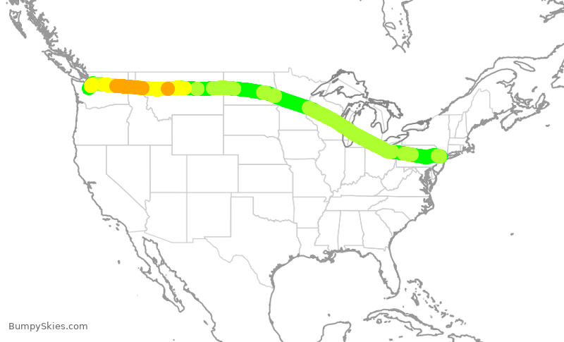 Turbulence forecast map for UAL1796, EWR to SEA