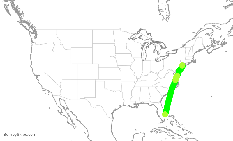 Turbulence forecast map for UAL1797, EWR to KDJT