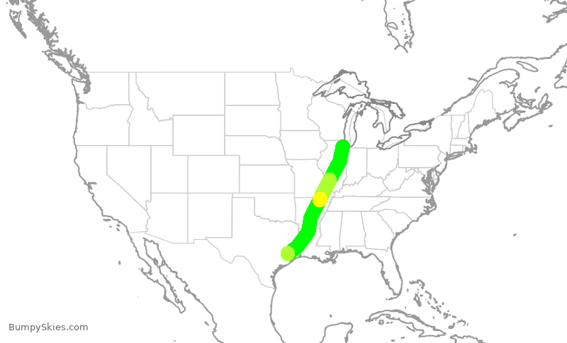 Turbulence forecast map for UAL1799, ORD to IAH