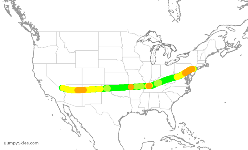 Turbulence forecast map for UAL1800, EWR to LAS