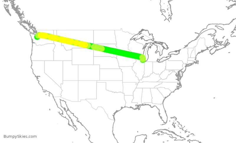 Turbulence forecast map for UAL1801, ORD to SEA