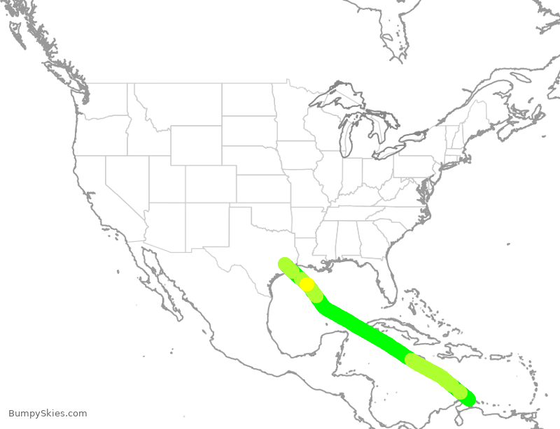Turbulence forecast map for UAL1804, IAH to NCA