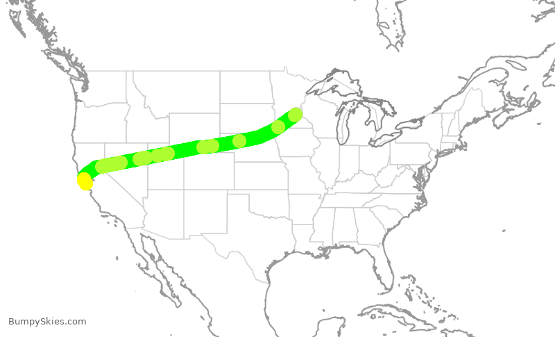 Turbulence forecast map for UAL1808, MSP to SFO