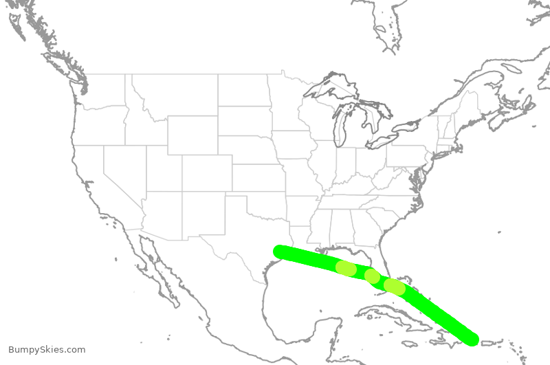 Turbulence forecast map for UAL1810, IAH to PUJ