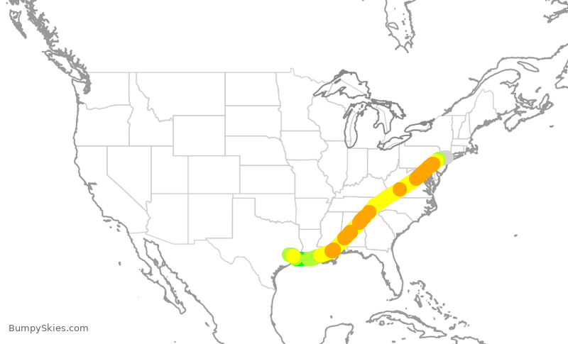 Turbulence forecast map for UAL1810, LGA to IAH