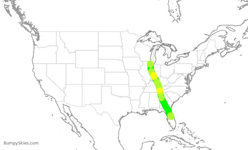 Turbulence forecast map for UAL1811, ORD to MCO