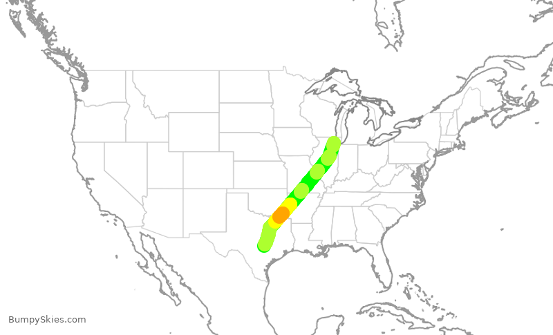 Turbulence forecast map for UAL1813, ORD to AUS