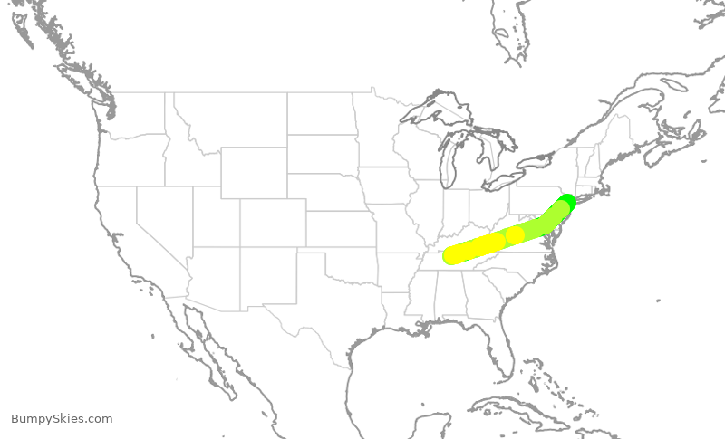 Turbulence forecast map for UAL1814, BNA to EWR