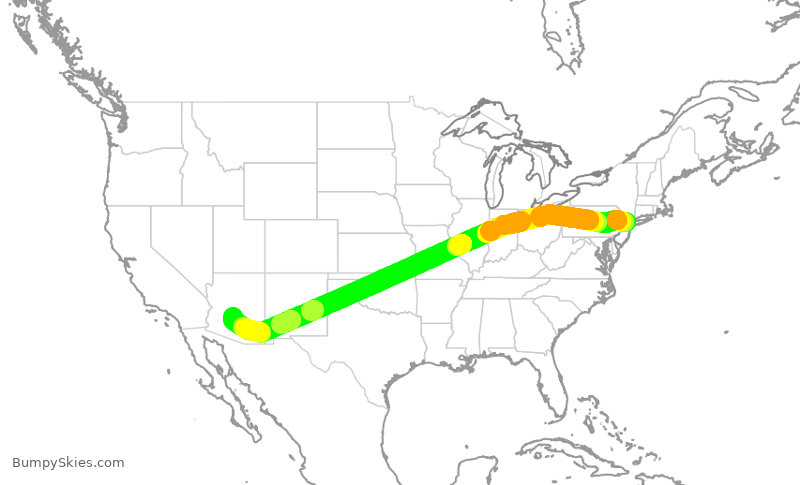 Turbulence forecast map for UAL1814, EWR to PHX