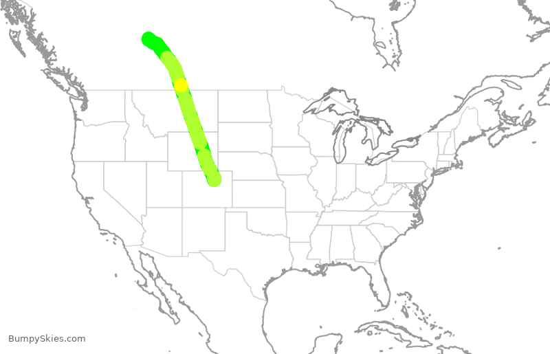 Turbulence forecast map for UAL1816, DEN to YEG