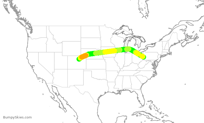 Turbulence forecast map for UAL1816, PIT to DEN