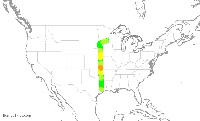 Turbulence forecast map for UAL1818, IAH to MSP