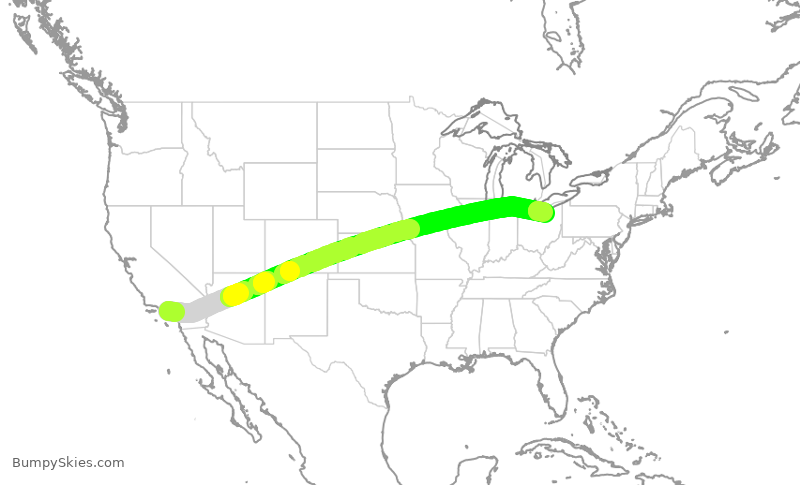 Turbulence forecast map for UAL1818, LAX to CLE