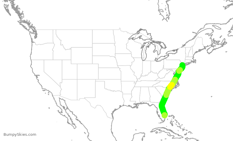Turbulence forecast map for UAL1819, EWR to PBI