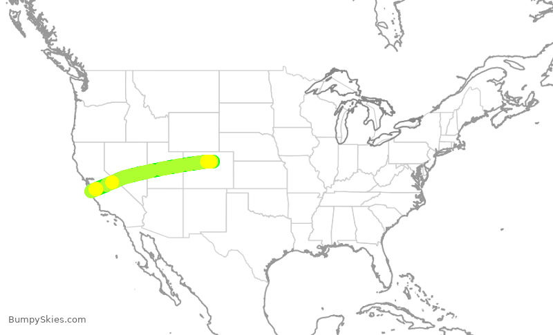 Turbulence forecast map for UAL1822, DEN to MRY