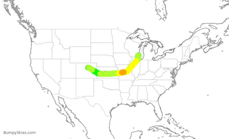 Turbulence forecast map for UAL1822, MKE to DEN