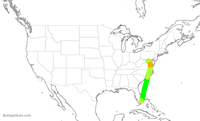 Turbulence forecast map for UAL1825, IAD to FLL