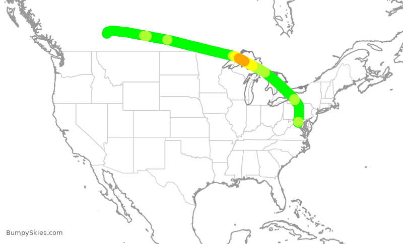 Turbulence forecast map for UAL1832, IAD to YYC