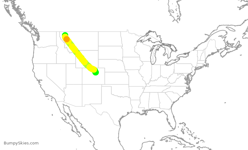 Turbulence forecast map for UAL1835, FCA to DEN