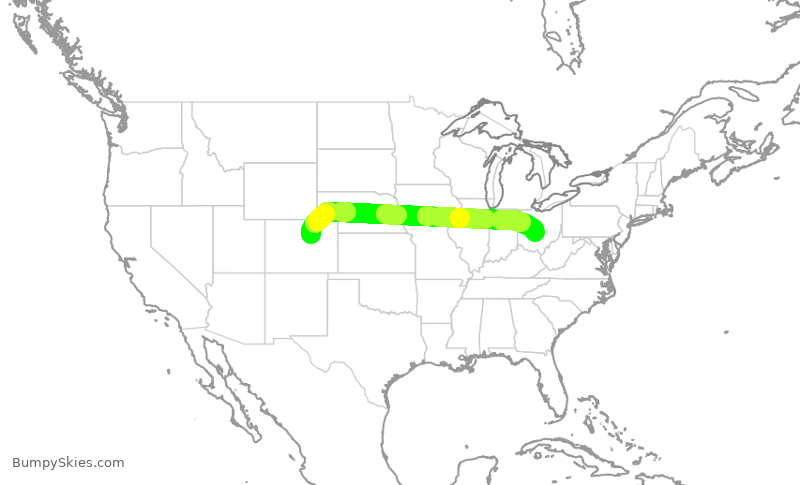 Turbulence forecast map for UAL1843, DEN to CMH