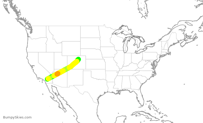 Turbulence forecast map for UAL1843, PSP to DEN