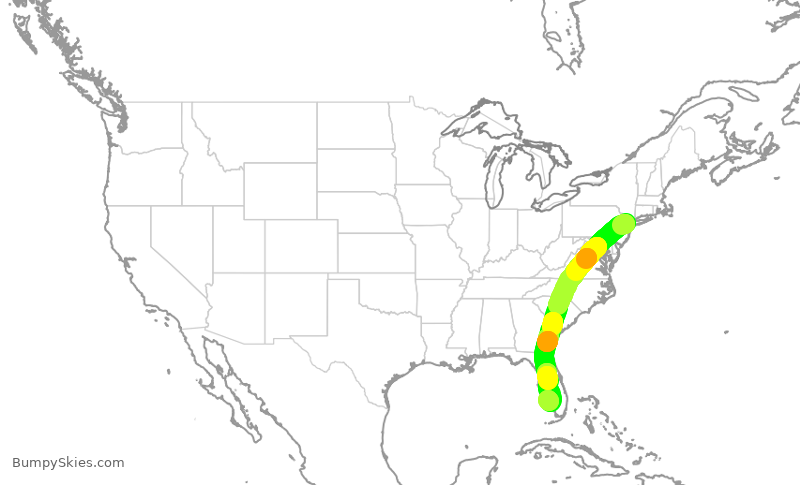 Turbulence forecast map for UAL1845, EWR to RSW