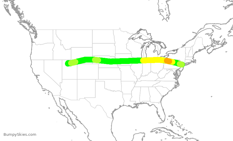 Turbulence forecast map for UAL1845, SLC to EWR