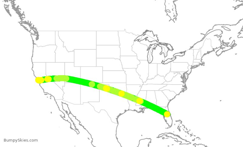 Turbulence forecast map for UAL1852, MCO to SFO