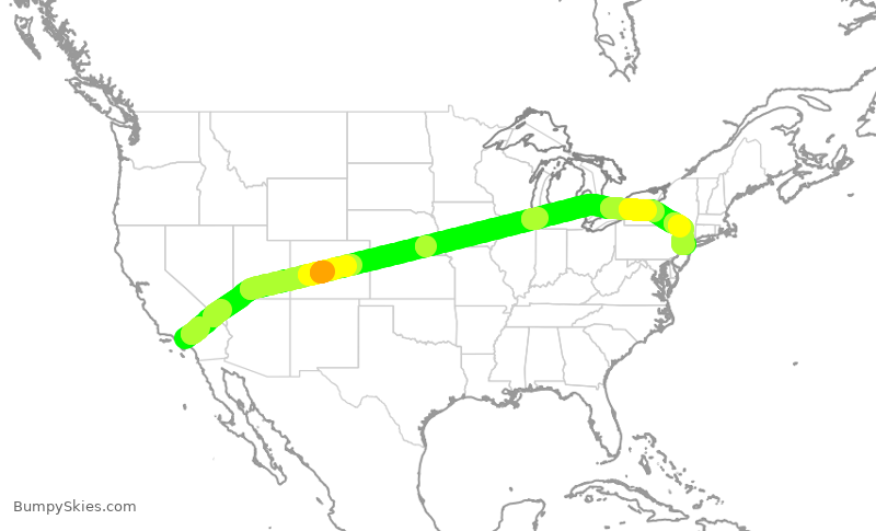 Turbulence forecast map for UAL1855, LAX to EWR