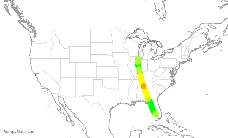 Turbulence forecast map for UAL1857, ORD to RSW