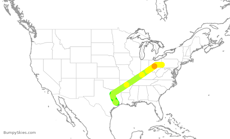 Turbulence forecast map for UAL1859, PIT to IAH
