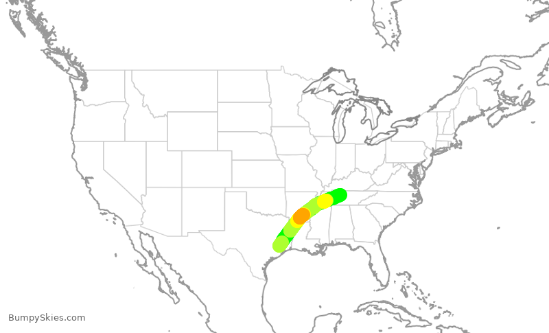 Turbulence forecast map for UAL1862, IAH to BNA