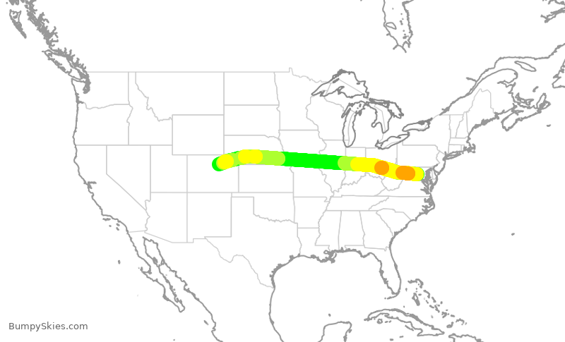 Turbulence forecast map for UAL1865, IAD to DEN