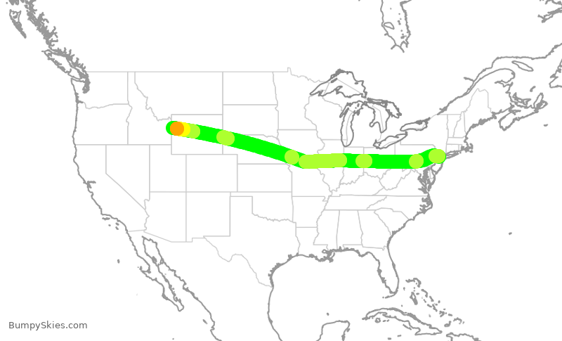 Turbulence forecast map for UAL1866, EWR to JAC