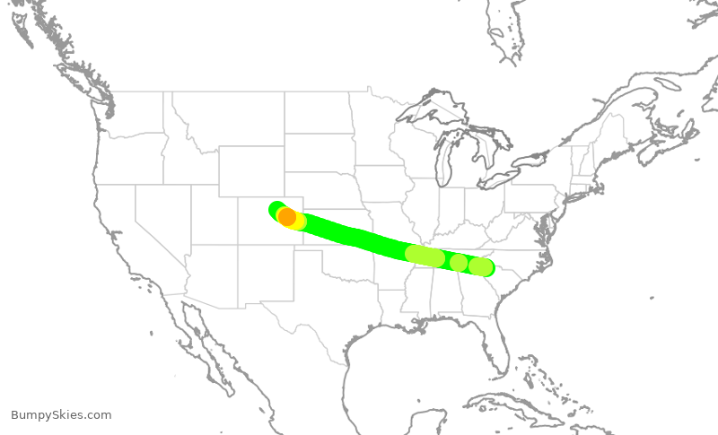 Turbulence forecast map for UAL1866, GSP to DEN