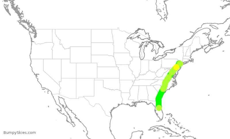 Turbulence forecast map for UAL1866, MCO to EWR