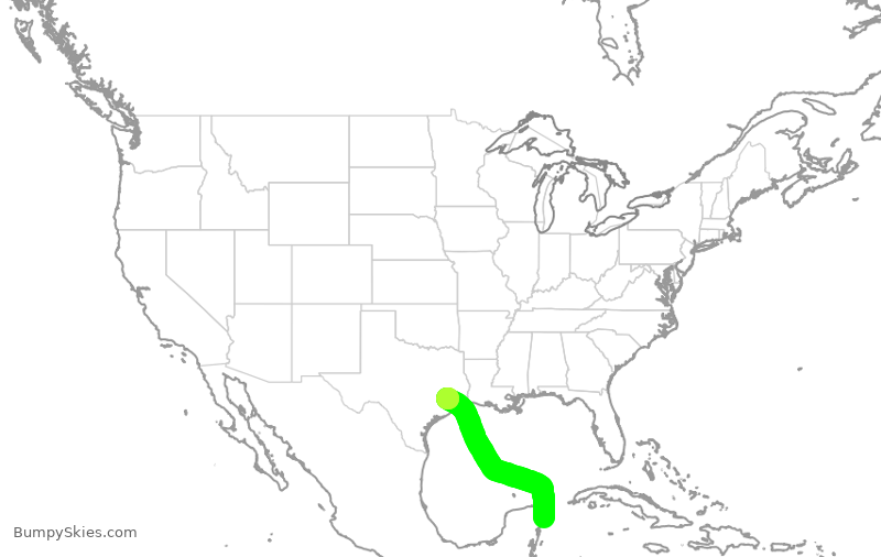 Turbulence forecast map for UAL1867, CZM to IAH