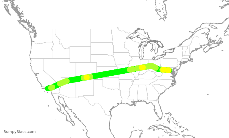 Turbulence forecast map for UAL1868, IAD to LAX