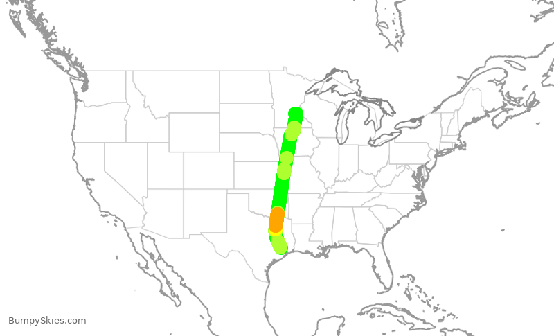 Turbulence forecast map for UAL1872, IAH to MSP