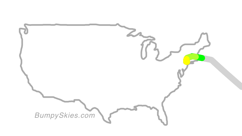 Map of continental US with illustrated flight path and turbulence forecast (described in text below)