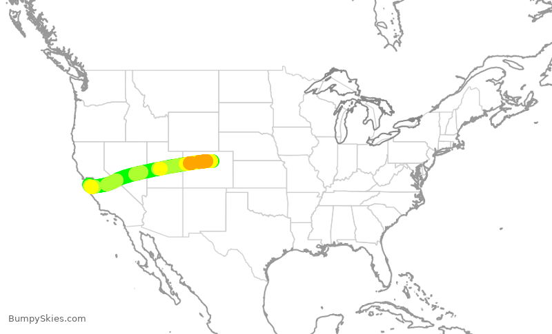 Turbulence forecast map for UAL1883, DEN to SJC