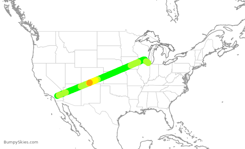 Turbulence forecast map for UAL1883, PSP to ORD