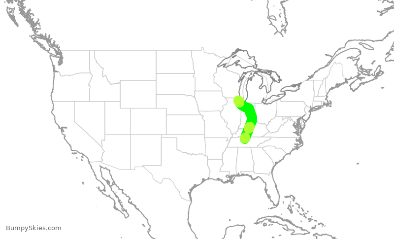 Turbulence forecast map for UAL1884, BNA to ORD