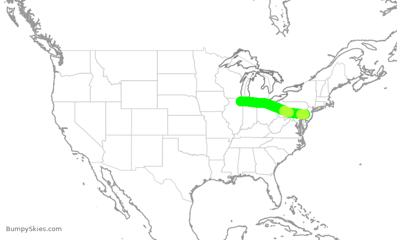 Turbulence forecast map for UAL1884, ORD to PHL