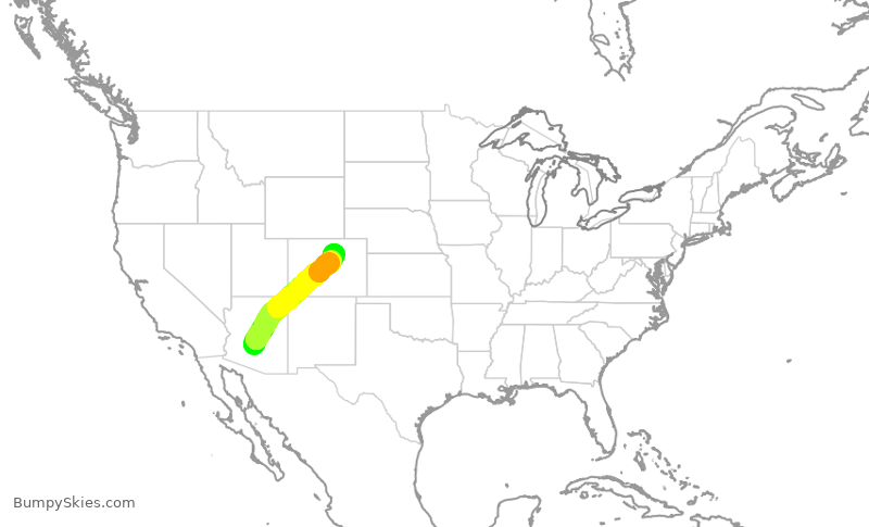 Turbulence forecast map for UAL1885, PHX to DEN